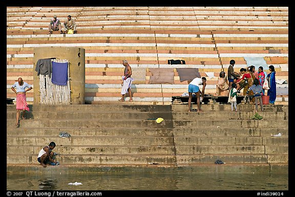 Steps leading to river at Scindhia Ghat. Varanasi, Uttar Pradesh, India