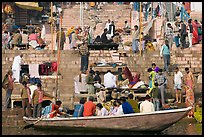 Boat and stone steps, Dasaswamedh Ghat. Varanasi, Uttar Pradesh, India (color)