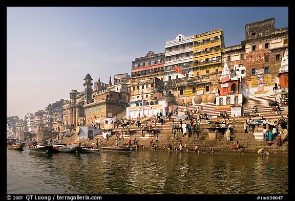 Steps of Ahilyabai Ghat and Ganga River. Varanasi, Uttar Pradesh, India