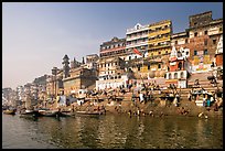 Steps of Ahilyabai Ghat and Ganga River. Varanasi, Uttar Pradesh, India (color)