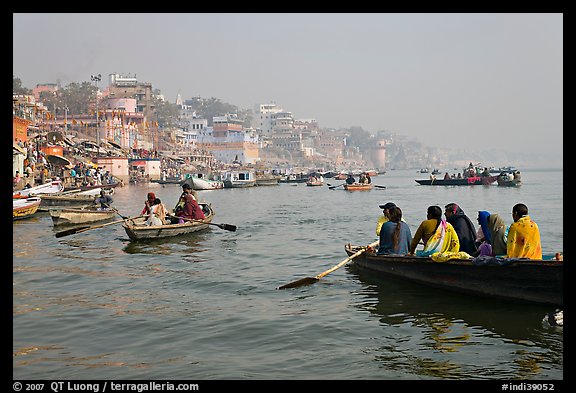 Rowboats on Ganges River. Varanasi, Uttar Pradesh, India (color)