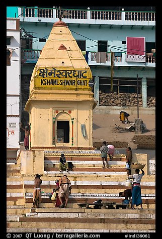 Shrine and steps, Kshameshwar Ghat. Varanasi, Uttar Pradesh, India