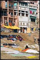 Laundry being dried on steps, Kshameshwar Ghat. Varanasi, Uttar Pradesh, India (color)
