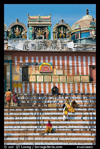 Temple with colorful stripes and steps. Varanasi, Uttar Pradesh, India