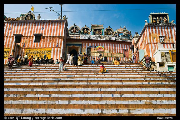 Colorful stripes and steps of shrine at Kedar Ghat. Varanasi, Uttar Pradesh, India