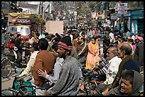 Riders waiting in congested street. Varanasi, Uttar Pradesh, India ( color)