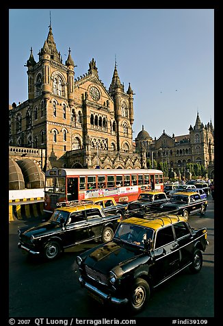 Picture Photo Black And Yellow Cabs In Front Of Victoria Terminus