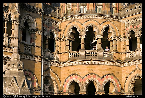 Arched openings on facade, Chhatrapati Shivaji Terminus. Mumbai, Maharashtra, India