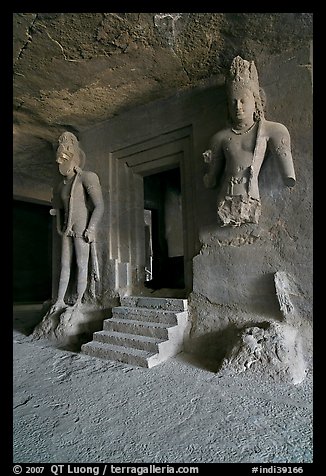 Siva shrine, main  Elephanta cave. Mumbai, Maharashtra, India (color)
