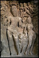 Gangadhara (descent of the Ganges) sculpture, main Elephanta cave. Mumbai, Maharashtra, India ( color)