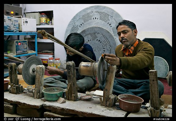 Men polishing marble. Agra, Uttar Pradesh, India (color)