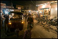 Rickshaw and street by night, Taj Ganj. Agra, Uttar Pradesh, India