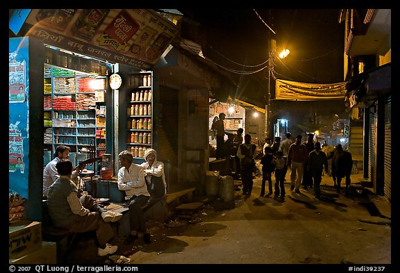 Store and street by night, Taj Ganj. Agra, Uttar Pradesh, India