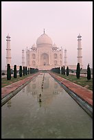 Tomb  reflected in basin, sunrise, Taj Mahal. Agra, Uttar Pradesh, India (color)