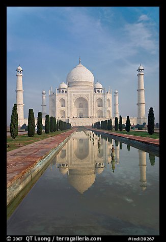 Taj Mahal reflected in basin, morning. Agra, Uttar Pradesh, India (color)