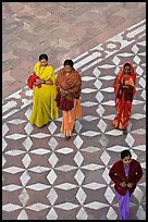 Women walking on decorated terrace, Taj Mahal. Agra, Uttar Pradesh, India (color)
