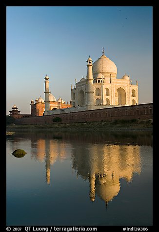 Taj Mahal reflected in Yamuna River. Agra, Uttar Pradesh, India