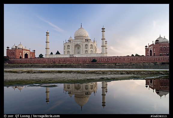 Taj Mahal complex seen from  Yamuna River. Agra, Uttar Pradesh, India