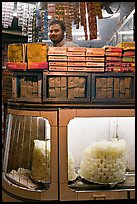 Store selling peitha squares, a local sweet. Agra, Uttar Pradesh, India