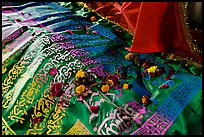 Cloth covering Shaikh Salim Chishti tomb with offered flowers. Fatehpur Sikri, Uttar Pradesh, India (color)