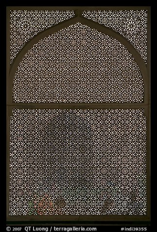 Jali (marble lattice screen) in Shaikh Salim Chishti mausoleum. Fatehpur Sikri, Uttar Pradesh, India