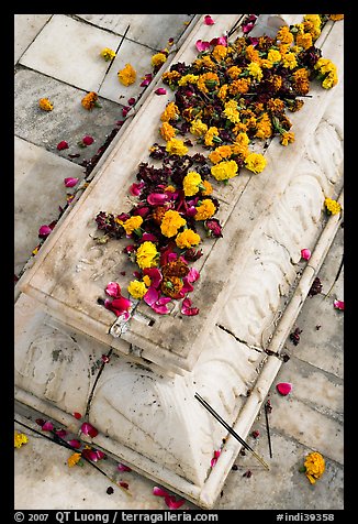 Flowers on tomb, Dargah mosque. Fatehpur Sikri, Uttar Pradesh, India (color)