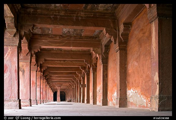 Corridor beneath the Panch Mahal building. Fatehpur Sikri, Uttar Pradesh, India (color)