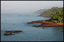 Coastline, palm trees, and clear waters, Dona Paula. Goa, India (color)