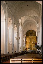 Nave and altar of Se Cathedral , Old Goa. Goa, India (color)