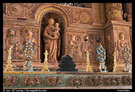 Detail of gilded and carved woodwork, Church of St Francis of Assisi, Old Goa. Goa, India