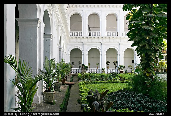 Garden in courtyard of Basilica of Bom Jesus, Old Goa. Goa, India (color)