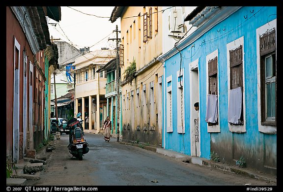 Street with painted houses, Panaji. Goa, India (color)
