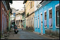 Street with painted houses, Panaji. Goa, India (color)