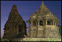 Temples at dusk, Western Group. Khajuraho, Madhya Pradesh, India ( color)