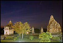 Temples of the Western Group at night. Khajuraho, Madhya Pradesh, India