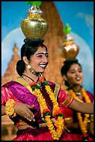 Women dancing with jars on head, Kandariya show. Khajuraho, Madhya Pradesh, India