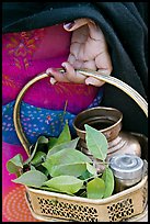 Basket with temple ritual offerings. Khajuraho, Madhya Pradesh, India