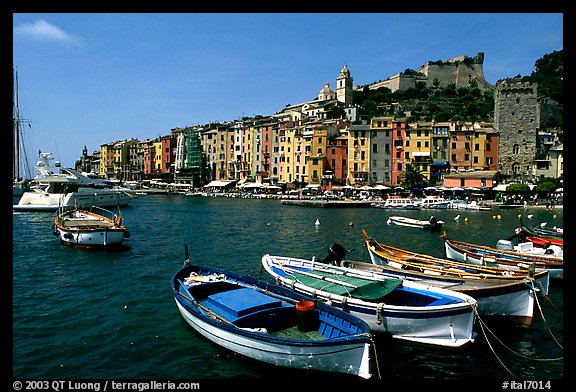 Boats village, and Harbor, Porto Venere. Liguria, Italy (color)