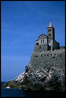 Chiesa di San Pietro (1277) in Genoese Gothic fashion with black and white bands of marble, Porto Venere. Liguria, Italy (color)