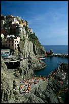 Sunbathers in Manarola. Cinque Terre, Liguria, Italy ( color)