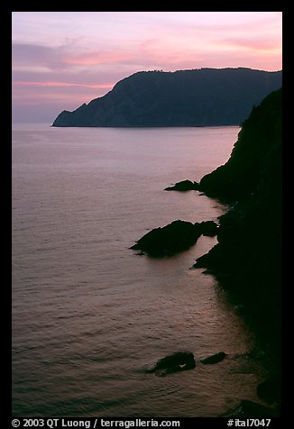 Cliffs at sunset near Vernazza. Cinque Terre, Liguria, Italy