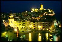 Harbor and Castello Doria at night, Vernazza. Cinque Terre, Liguria, Italy ( color)