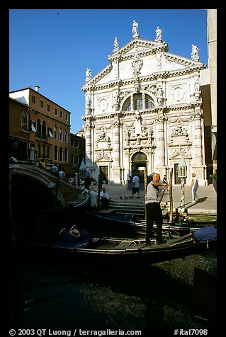 Gondola and church. Venice, Veneto, Italy (color)