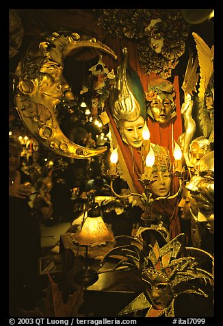 Carnival gear displayed in a storefront. Venice, Veneto, Italy (color)