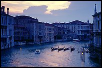 Gondolas, Grand Canal, from the Academy Bridge,  sunset. Venice, Veneto, Italy ( color)
