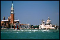 Campanile and Santa Maria della Salute across the Canale della Guidecca, mid-day. Venice, Veneto, Italy