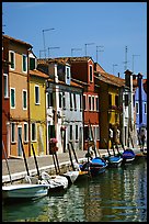 Canal lined with brightly painted houses, Burano. Venice, Veneto, Italy ( color)