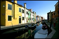 Colorful painted houses along canal, Burano. Venice, Veneto, Italy ( color)