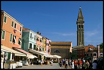 Street and church, Burano. Venice, Veneto, Italy ( color)
