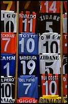 T-Shirts with colors of popular Italian soccer teams. Florence, Tuscany, Italy